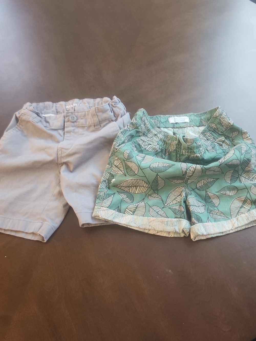 Boys Leaf Print Green Shorts and Neutral Tan Shorts Set